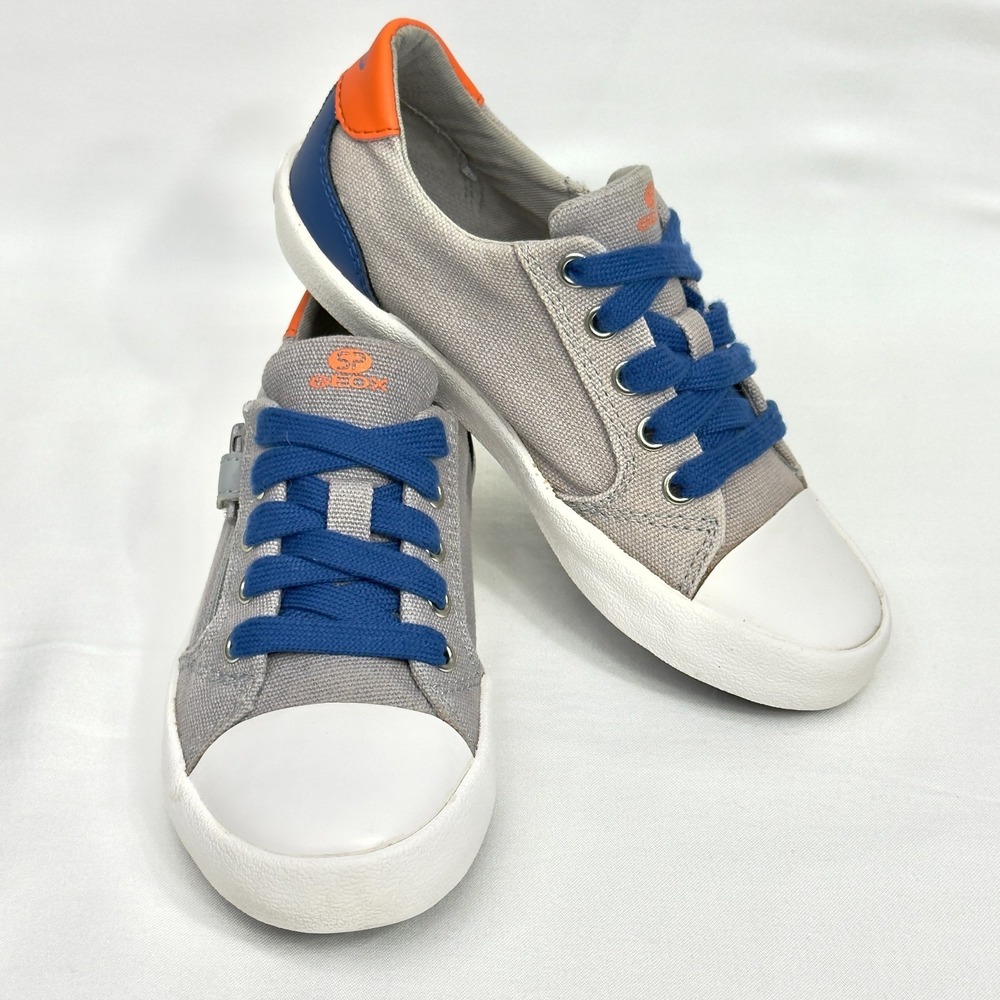 Geox Boy's Gisli Canvas Sneaker Lace‎ up/Zipper-Strap Gray Blue US 12/ EUR 30